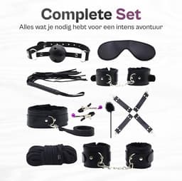 BDSM Set - 10 Delig - Gag Ball & Zweep - Seksspeeltjes - Handboeien - Zwart — thumbnail 5