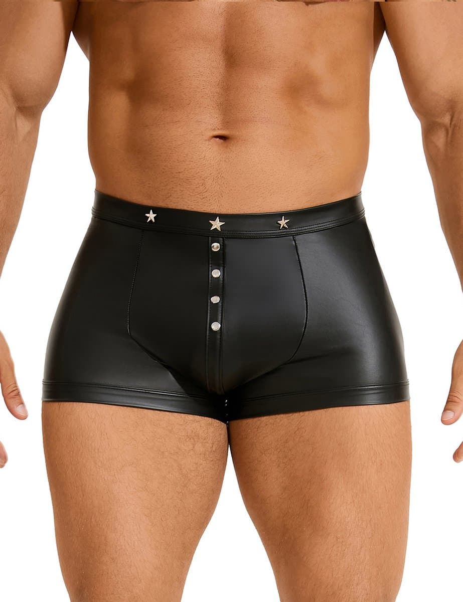 Zwarte sexy leren heren boxershorts - maat M/L - black sexy leather men boxers underwear -BDSM - clubwear heren ondergoed erotiek mannen boxer — afbeelding 1