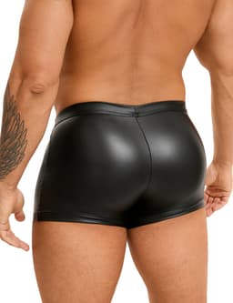 Zwarte sexy leren heren boxershorts - maat L/XL - black sexy leather men boxers underwear -BDSM - clubwear heren ondergoed erotiek mannen boxer — thumbnail 3