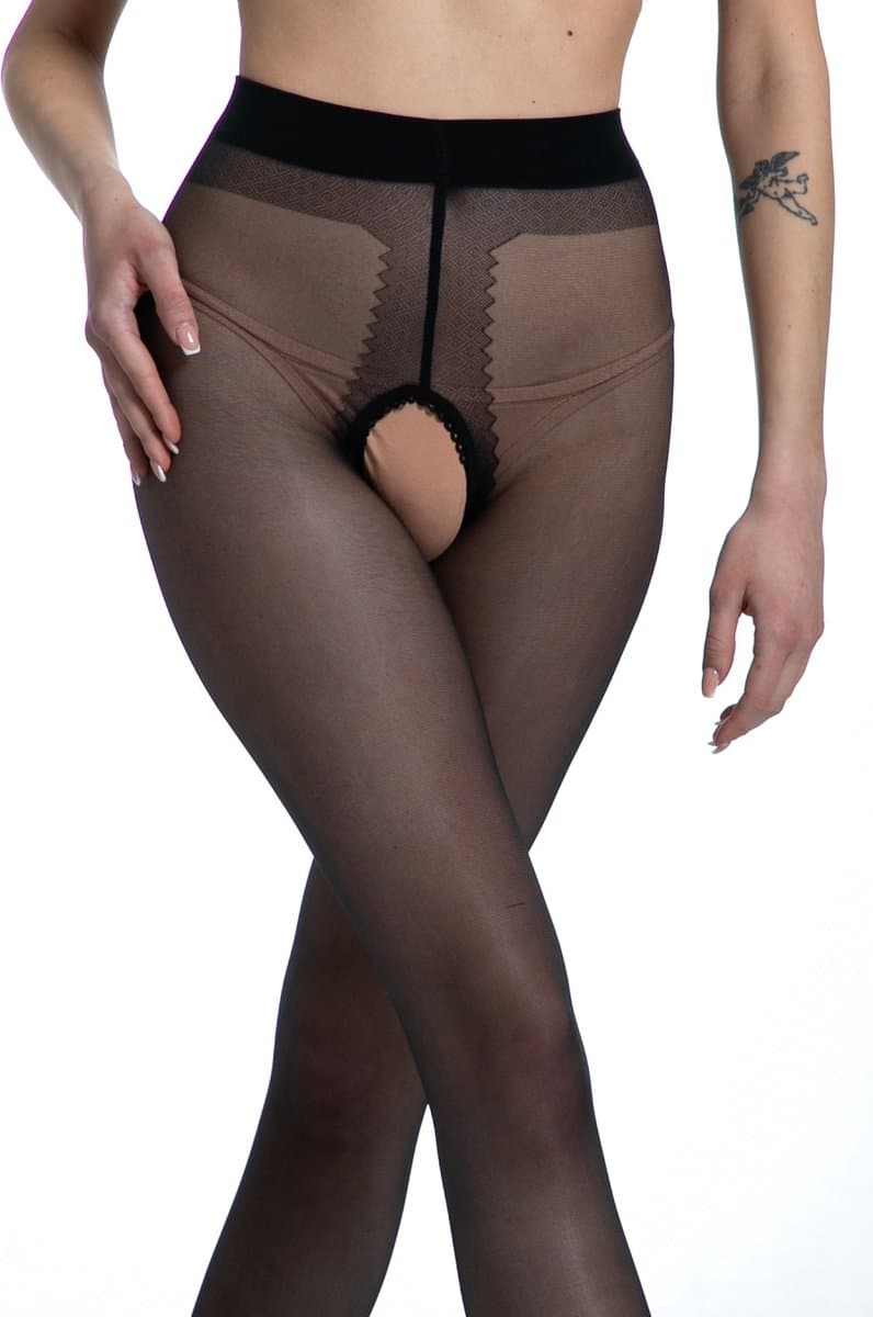 Panty open kruis - 20 Denier - Kleur: Zwart - Maat: L/XL - Model: Gloss - Merk: Amour — afbeelding 1