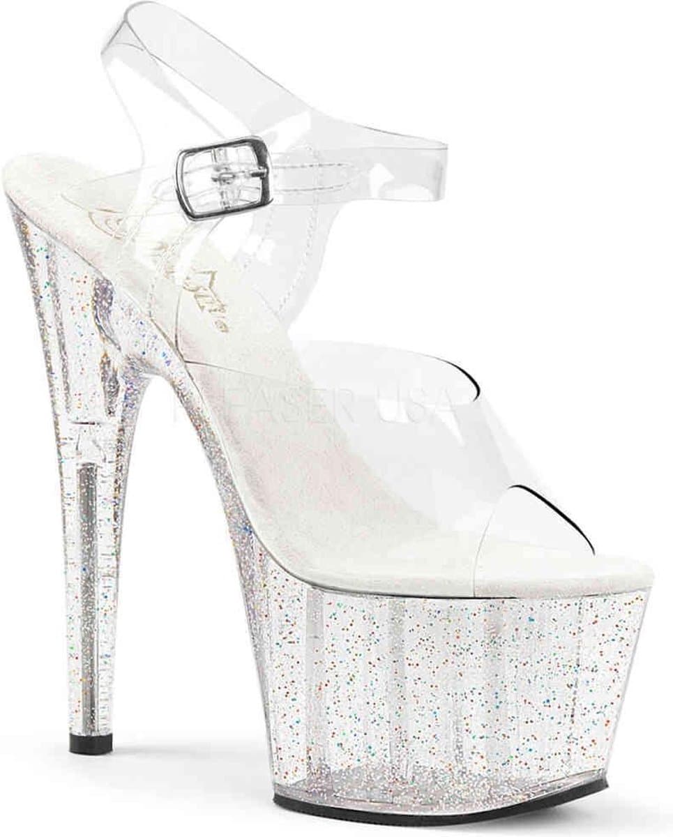 Pleaser - ADORE-708MG Sandaal met enkelband, Paaldans schoenen - Paaldans schoenen - 38 Shoes - Transparant — afbeelding 1