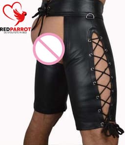 Erotische Korte Broek - Kunstleer - Zwart - BDSM - Open billen - Sexy - Veters — thumbnail 5
