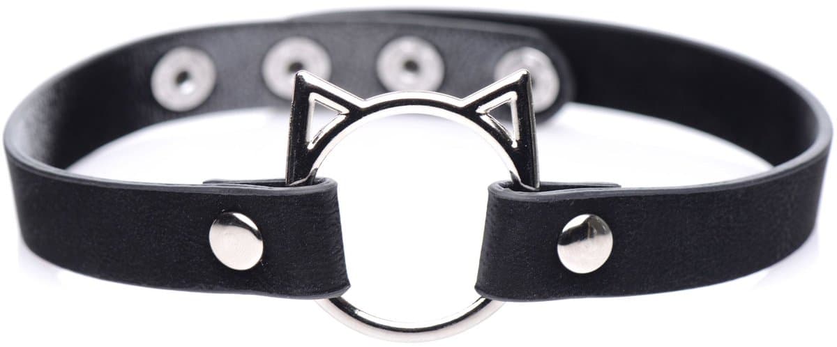 XR Brands Kinky Kitty Ring Slim Choker - PU Leather - Black black — afbeelding 1