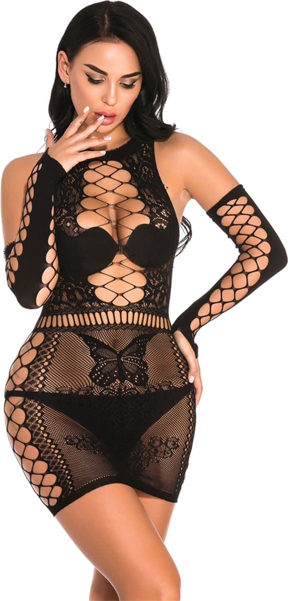 PlayToys -Sexy lingerie - Jurk - Kant - Open kruis - Erotisch - Body suit - met Gaten - met Mouwen — afbeelding 1