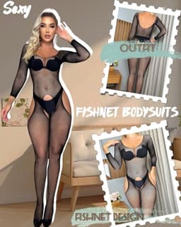 ModernStore Dames Visnet Bodystocking Sexy Catsuit Zwart Holle Lingerie Panty Zachte Nachtkleding Grote Maten Rave-outfit — thumbnail 4