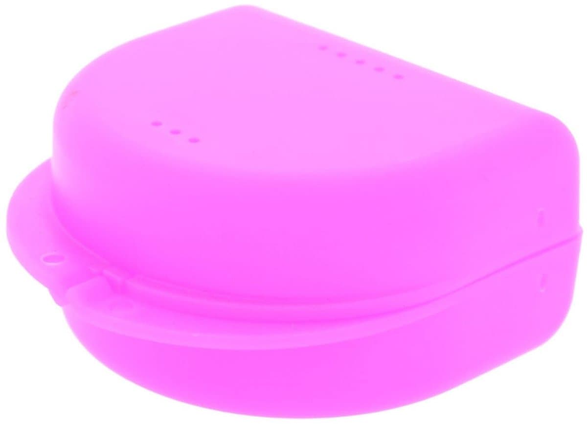Bauer's Tandbeugelbox, KFO-doos, hygiënische opbergdoos voor beugels, prothesen, met luchtgaten (roze, 4,10 cm hoog) — afbeelding 1