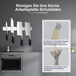 [Verbeterde 60 cm] Trhillsbrad magneetstrip mes, 60 cm messenhouder magnetisch met 3 haken roestvrij staal messenlijst zelfklevend, zilverachtig wandhouder magneetstrip zonder boren — thumbnail 2
