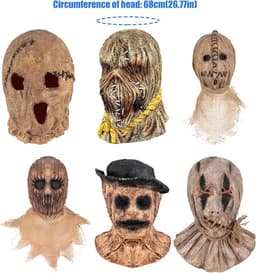 Halloween Scarecrow Masker, Volledig Hoofdmasker van Latex met Jute-look, Griezelig Vogelverschrikkerontwerp, Oog- en Mondopeningen, Voor Halloweenfeestjes（Type 6） — thumbnail 2
