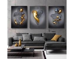 3-delige Kunst Posterset: Romantisch Koppel Beeldhouwkunst Canvas Schilderij (30x40 cm)