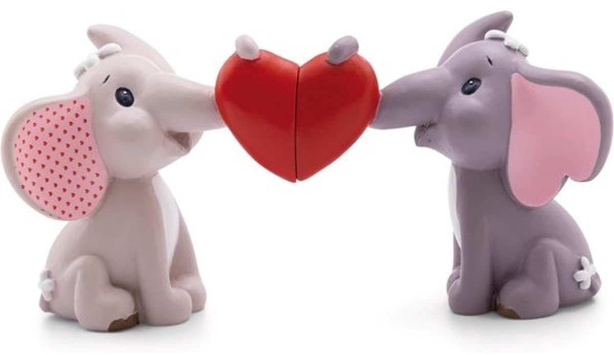 Set van 2 Liefdes Olifanten Figuren met Magneet Hart in Geschenkdoos Grijs — afbeelding 1
