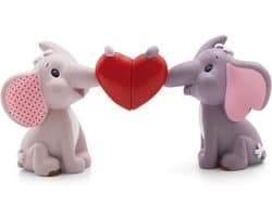 Set van 2 Liefdes Olifanten Figuren met Magneet Hart in Geschenkdoos Grijs