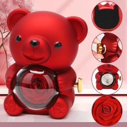 Rozenbeer Cadeaubox - Pluche beer - Liefde Tonen - Eeuwig Rozen - 13 x 11 x 15.5 cm - Rood — thumbnail 5