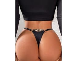 Quick Relief Sexy String – Damesstring met hartvormige steentjes – Maat M – Zwart
