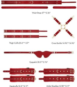 Daity Sex Bondage BDSM-set met 6 onderdelen, inclusief verstelbare handboeien, enkelboeien, dijbeenboeien, blinddoek, kruisband en tailleband. Seksspeeltjes voor volwassenen, geschikt voor mannen, vrouwen en stellen. — thumbnail 3