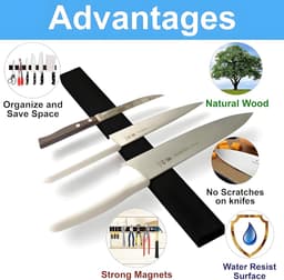 Magneetstrip, 58.5 cm, messenhouder, magnetisch, met 3 haken, roestvrij staal, zelfklevend, zwarte wandhouder, magneetstrip, zonder boren, messenhouder — thumbnail 4