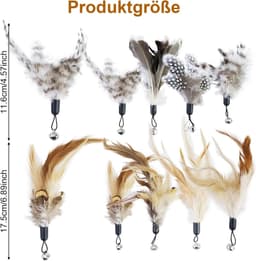 8 stuks kattenveren, reservespeelgoed voor katten zonder chemische kleurstoffen, inclusief navullingen voor natuurlijke kattenveren, met 1 windmolen van bamboelibellen — thumbnail 2