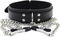 Choker met tepelklemmen - Halsband - BDSM - Rollenspel - Sexspeeltje - Erotiek - Imitatieleer - Zwart - Jonyx — thumbnail 3