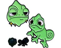 Broche, 2 Stuks Schattige Kameleon Spelden, Cartoon Reversspelden
