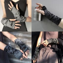 2 paar armwarmers, vingerloze handschoen, lange vingerloze handschoenen, goth-armmouwen, handschoenen met duimgaten voor dames, meisjes, Halloween-kostuum, Zwart, 1 — thumbnail 3