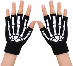 Handschoenen,lichtgevende skelet halve vingerhandschoenen, glow in the dark vingerloze handschoenen gebreide winterwanten voor mannen vrouwen — thumbnail 1