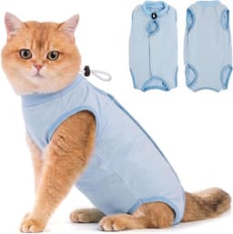 Kat Herstelpak - Kitten Onesie voor Katten Na Operatie, Cone of Shame Alternatief Chirurgisch Spay Pak voor Vrouwelijke Kat, Bescherming Na Operatie of Huidziekter -Blauw(S) — thumbnail 1