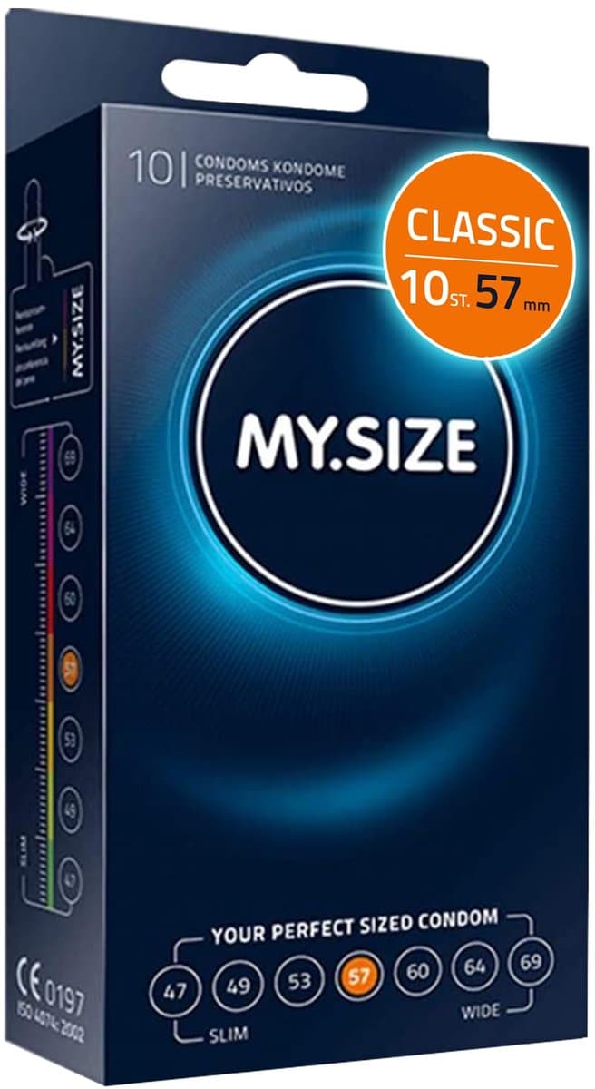 MY.SIZE Classic condooms maat 4 I 57 mm breed I 10 stuks standaard verpakking I premium condooms extra dun I condooms true to touch gossamer I dunne 0,07 mm wanddikte I condooms veganistisch — afbeelding 1
