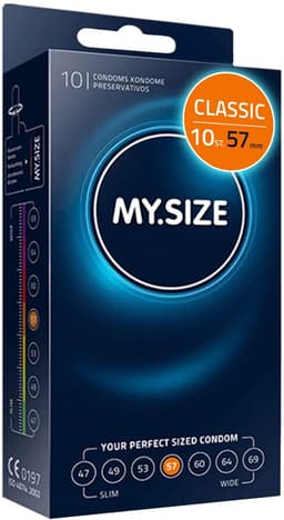 MY.SIZE Classic condooms maat 4 I 57 mm breed I 10 stuks standaard verpakking I premium condooms extra dun I condooms true to touch gossamer I dunne 0,07 mm wanddikte I condooms veganistisch — thumbnail 1