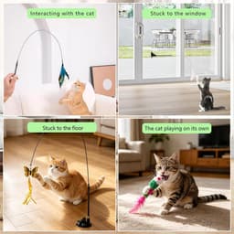 Kattenspeelgoed met zuignap en veren, 5-delige interactieve kattenhengelset met belletjes, flexibele speelhengel voor huiskatten, activiteitsspeelgoed voor katten en kittens — thumbnail 5