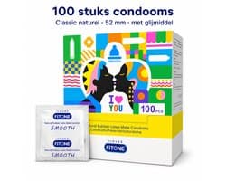 condooms 100 stuks – condooms classic naturel – condooms met glijmiddel – condoom 52 mm – grootverpakking –FiTONE