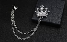 4 stuks hertenkop dubbele schakelkettingen, strass metalen veer reversspeld, kroon met hangende ketting broche kraag spelden, adelaar kristallen ketting broche pin voor stropdas hoed sjaal, Andere — thumbnail 5