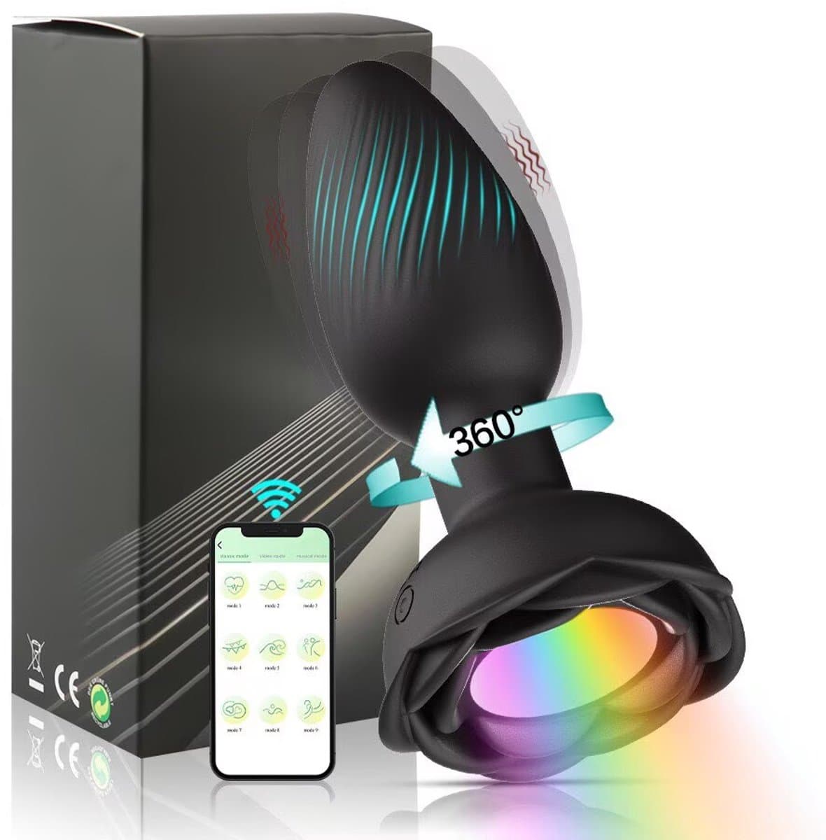 Lzwintrading - Buttplug Vibrator met App Control - 360° Rotatie Functie - Vibrators voor Vrouwen & Mannen - Prostaat Stimulator -Butt Plug met 9 Vibratie Standen - Sex Toys voor Koppels - Anale Speeltjes - Vibrerende Buttplug met Lichtkleuren — afbeelding 1