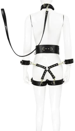 Adultshop - Luxe 5-delige BDSM bondage harnas set PU leder- zwart - Onderdanig - Kinky - BDSM - Roleplay — thumbnail 2