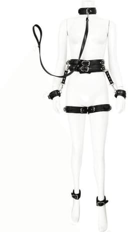 Adultshop - Luxe 5-delige BDSM bondage harnas set PU leder- zwart - Onderdanig - Kinky - BDSM - Roleplay — thumbnail 3