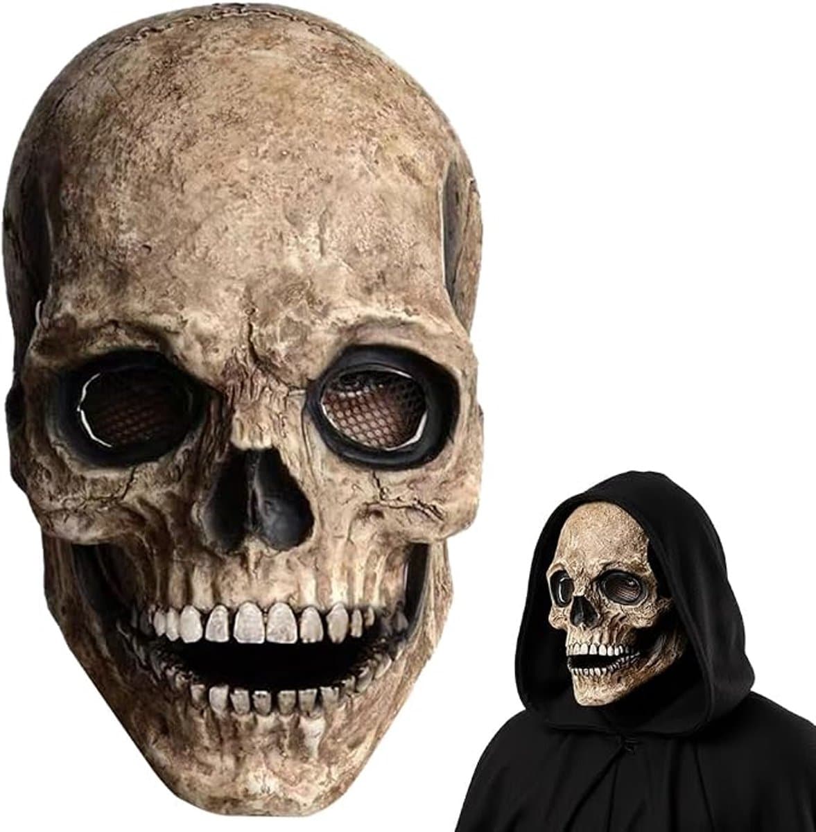 Halloween eng masker mannen, griezelig volledig hoofd schedel masker met bewegende kaak, volledig hoofd latex skelet hoofddeksels voor horrorfilmfans en volwassen Halloween-kostuums. (harde — afbeelding 1
