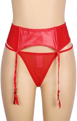 Zeloria Rode Lingerie Set voor Dames – Jarretelgordel met String – Verstelbare Jarretels – Satijnlook – XL/XXL — thumbnail 4