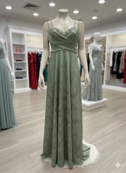 Lange Satijnen Avondjurk Dames – Elegante Gala Jurk met Kant & Verstelbare Bandjes – Luxe Feestjurk - Baby Green — thumbnail 1