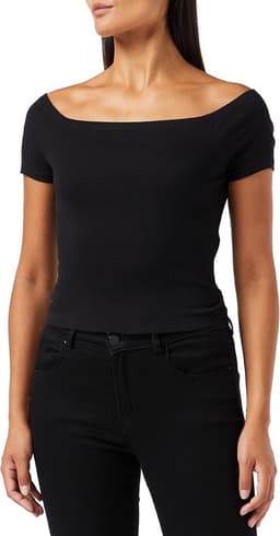 Off Shoulder Geribd T-Shirt voor Dames met Wijde Hals — thumbnail 1