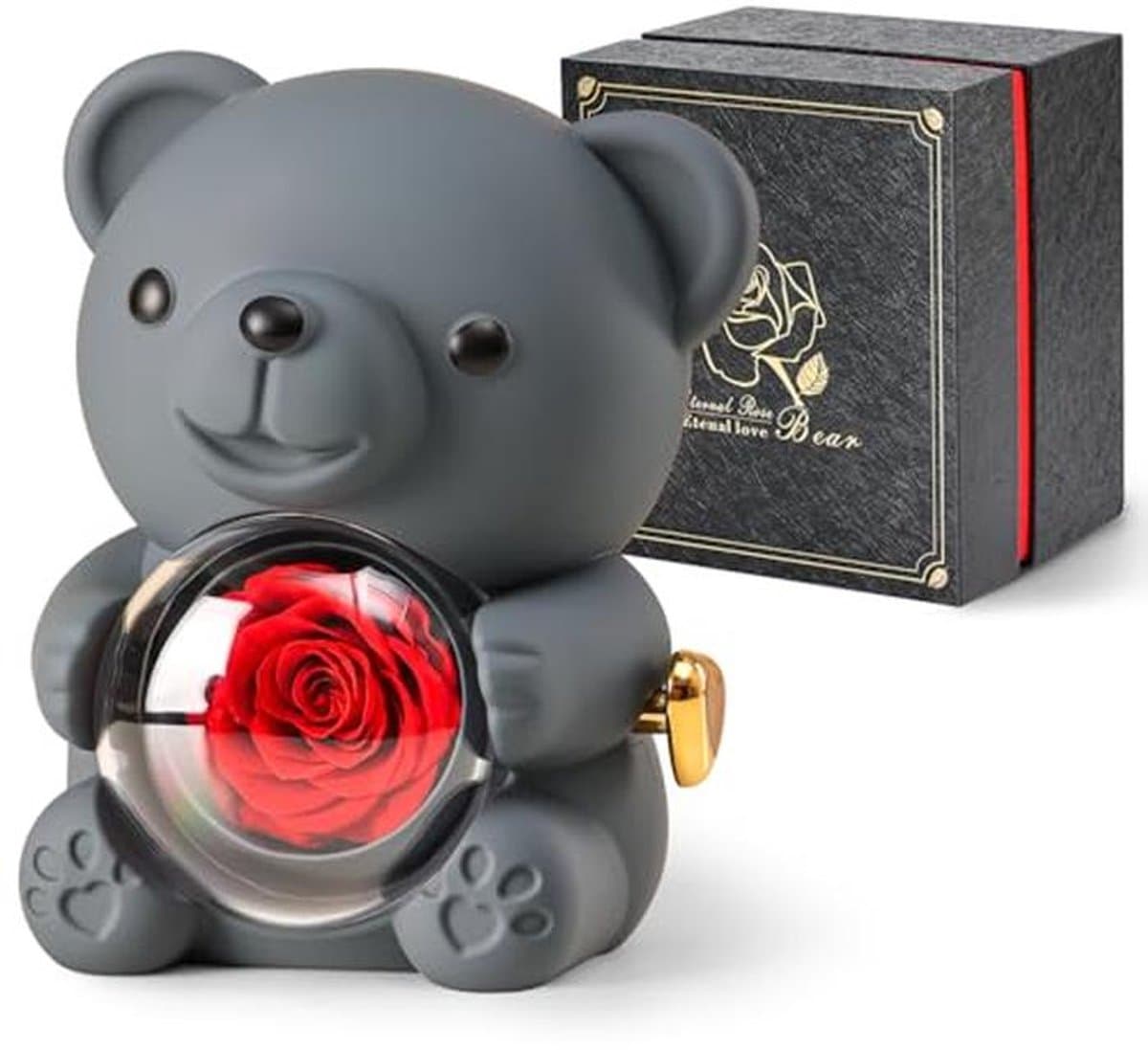 Romantische teddybeer met roos en verborgen sieradendoosje - uniek cadeau voor haar - Valentijnsdag, Moederdag, bruiloften en jubilea — afbeelding 1