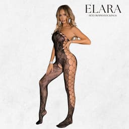 Elara - Solena - Bodystocking Erotische Lingerie met Open Kruis - Catsuit - S t/m XL - Sexy Dames Lingerie - Zwart — thumbnail 4