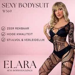 Elara - Olivienne - Bodystocking Erotische Lingerie met Open Kruis - Catsuit - S t/m XL - Sexy Dames Lingerie - Zwart — thumbnail 2