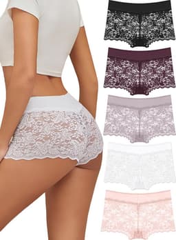 Set van 5 sexy boxershorts voor dames - ademdend, katoenen stretch shorty ondergoed in S-XXL — thumbnail 1