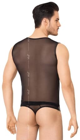 Netstof heren shirt en string met wetlook details zwart M/L — thumbnail 2