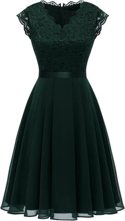 Dames Avondjurk Lang Chiffon Kant Vrouwtelijke Bruiloftsgalajurk Elegant Licht Getailleerde Pasvorm Korte Mouwen Galafeest Gala — thumbnail 1