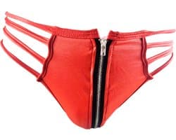 BamBella ® - String bondage - maat Onesize S M L - Rood Sexy erotische heren onderbroek mannen met rits glans wetlook stof