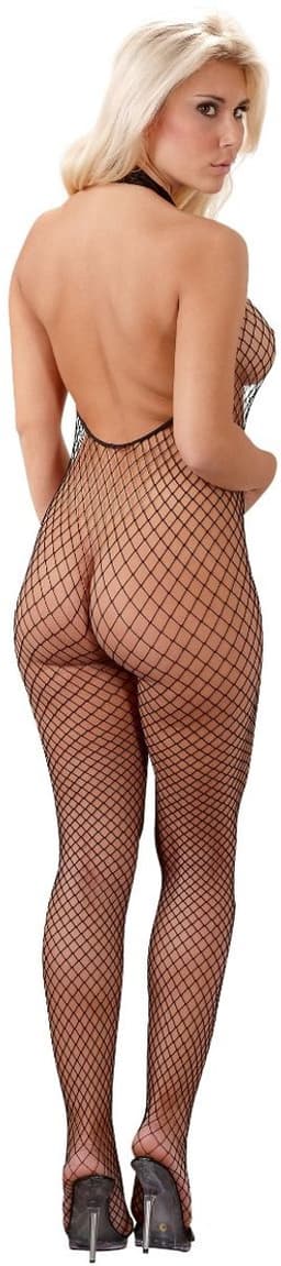 Mandy Mystery Lingerie – Catsuit met Open Netstof en Kanten Kraag voor Avonden - Maat M/L – Zwart — thumbnail 6