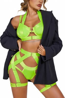 Sexy dames lingerie set met push-up beha, slip, jarretels en beenbandjes - 5-delig pakket — thumbnail 5