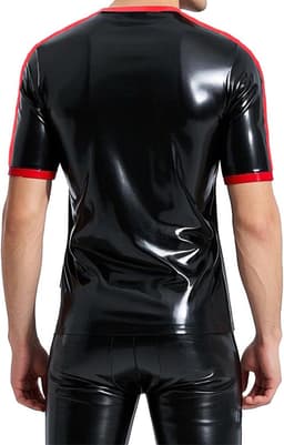 Latex T-shirt voor Heren - Zwart met Rood - Korte Mouwen voor Cosplay en Feest — thumbnail 5