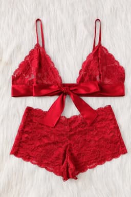 La Nuita Rode Kanten Bh Set Dames - Bralette met Grote Satijnen Strik en Korte Slip - Tweedelige Lingerie Set (S t/m XL) — thumbnail 2
