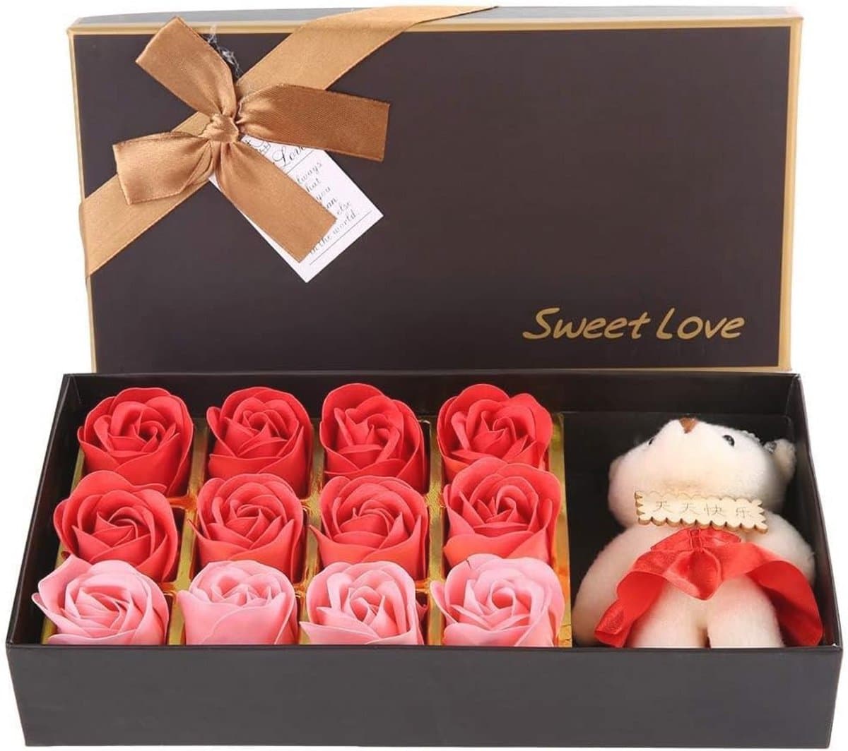 12 Rozen Zeep Bloemen Gift Set voor Vrouwen - Romantisch Valentijnsdag Cadeau met Pluche Beer — afbeelding 1