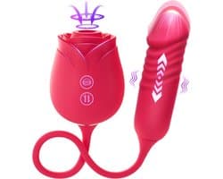 Daity Rose Vibrator voor Vrouwen – Thrusting G-spot Dildo met 10 Zuigstanden – Clitoris Stimulator – Sex Toys voor Vrouwen en Koppels – Dubbelzijdig Seksspeeltje-rood